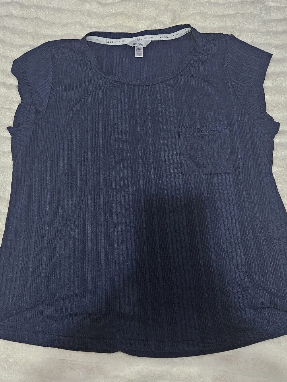 Nicole Miller Navy Blue Ribbed Short Sleeve Shirt, Size XXL